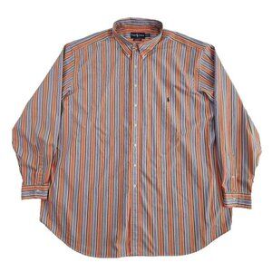 Polo Ralph Lauren Classic Fit Button Down Shirt Men's 4XLT Orange Blue Stripe